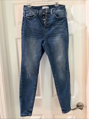 KanCan High-Rise Button-Front Jeans in Dark Blue Wash